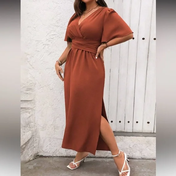 SHEIN Rust Brown “Wrap” Midi Dress - Picture 3 of 10